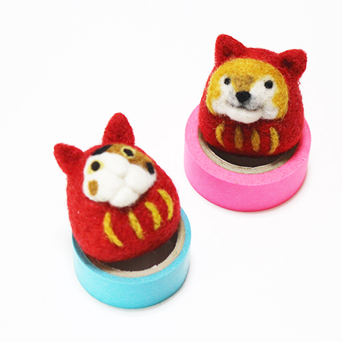 -Cat and dog Broach-They wearing a daruma costume.